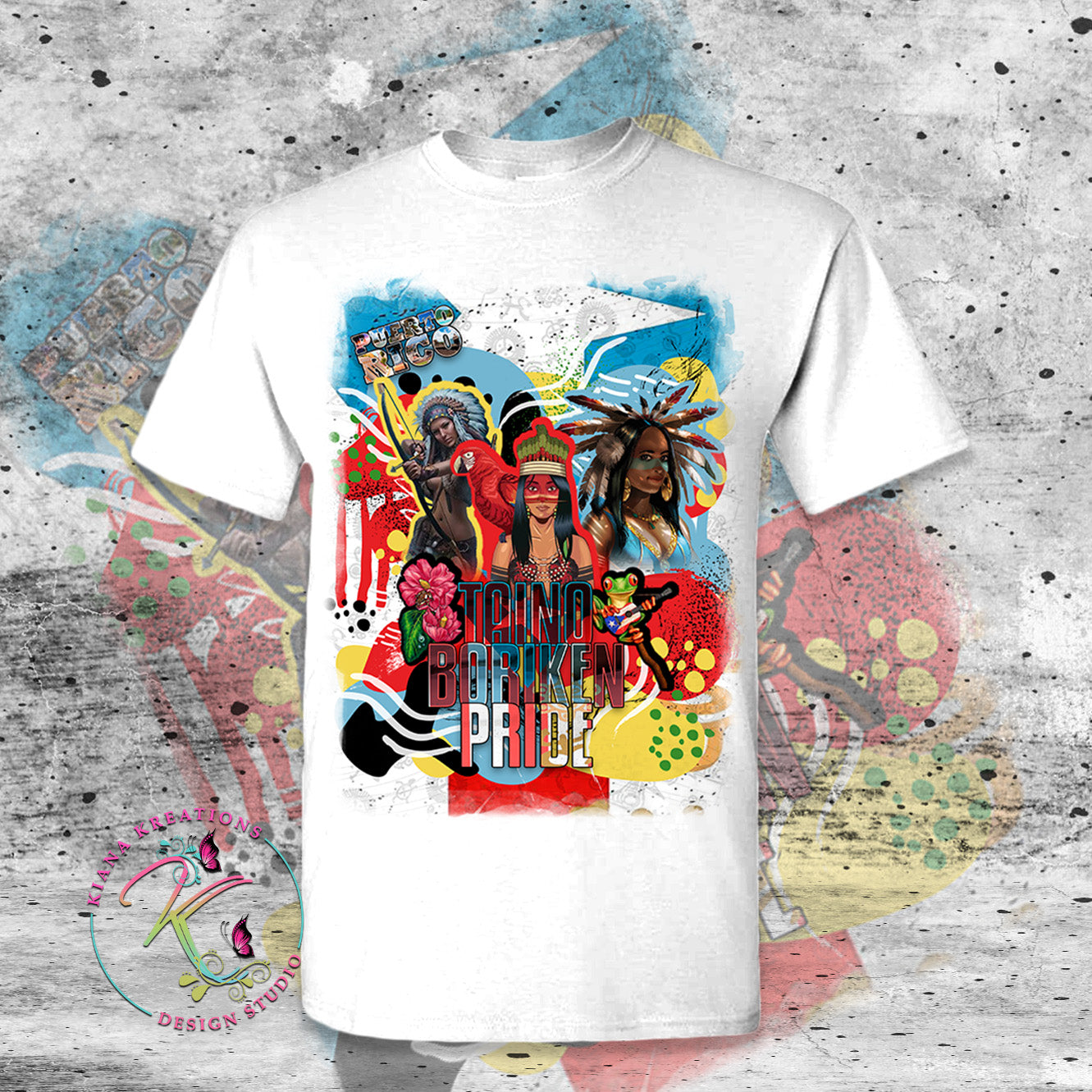 Puerto Rico Inspired-Taino Boriken Pride Center Print T-Shirt