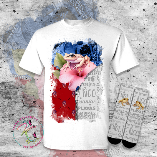 Puerto Rico Inspired-Isla Del Encanto Zipper Style Center Print T-Shirt