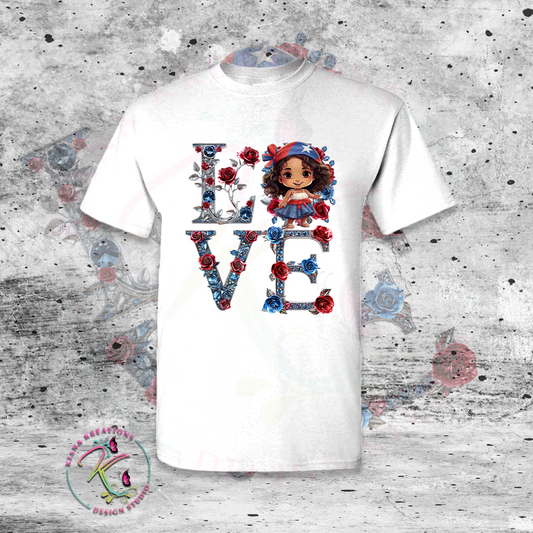 Puerto Rico Inspired-LOVE PR Chibi Girl Center Print T-Shirt