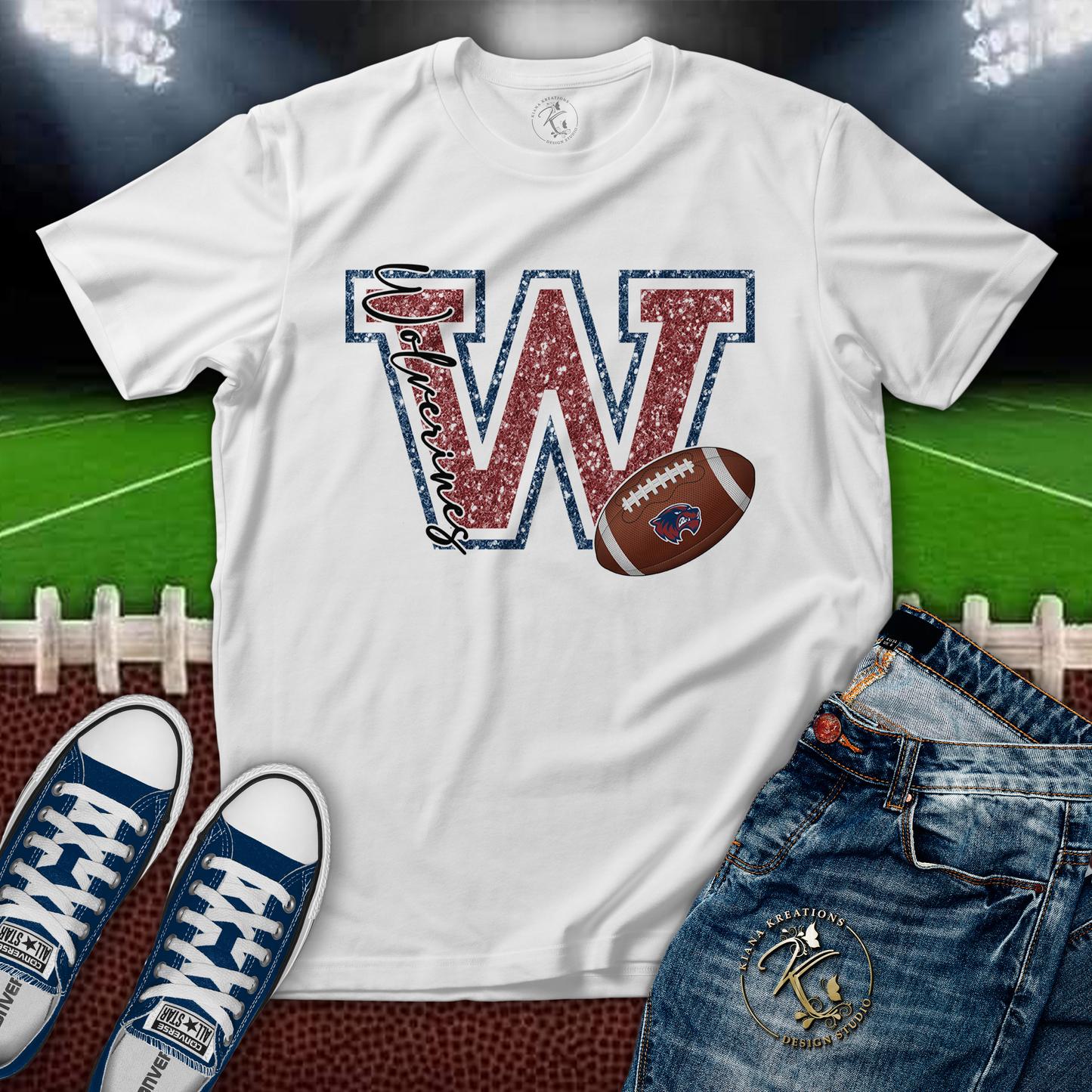 WHS- "W" Wolverines Football Center Print Shirt